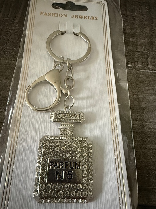 Fashion Jewelry Handbags - Silver Crystal Perfume Bottle Keychain and bag charm - New